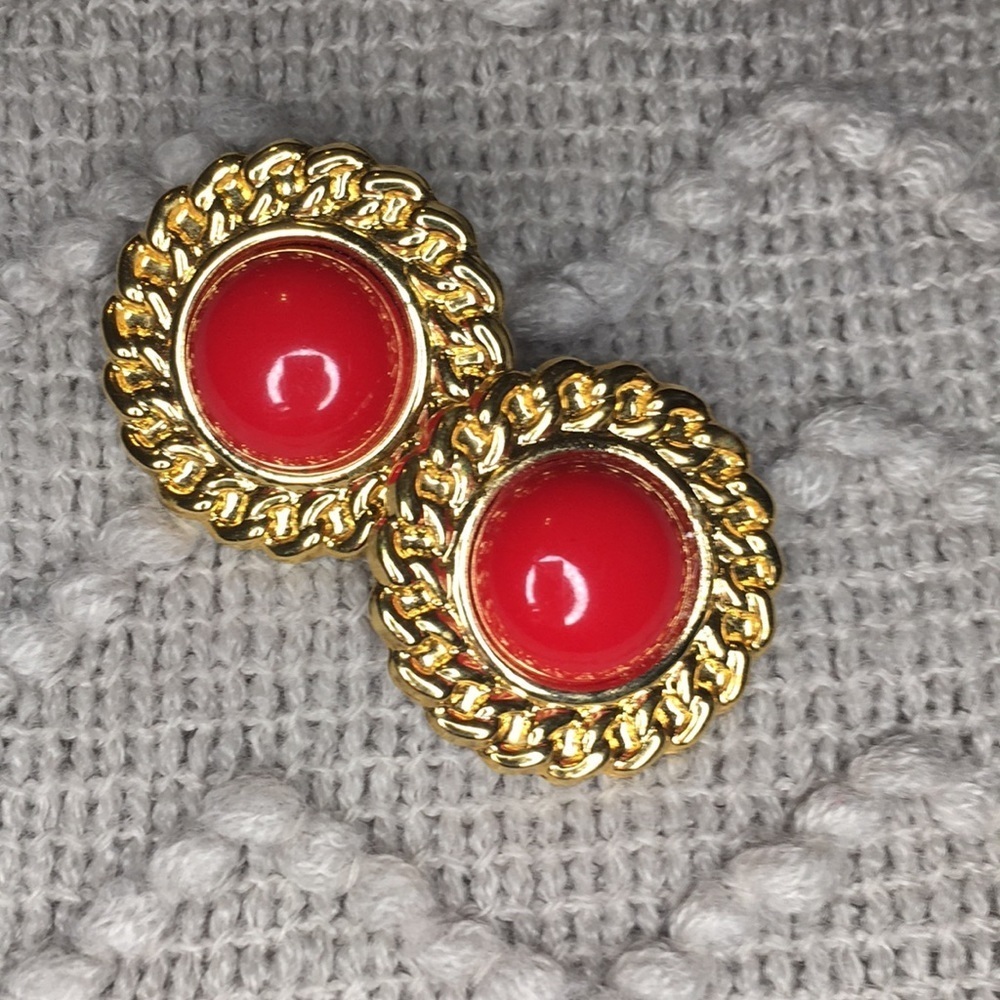 Vintage Red and Gold Braided Circular Earrings